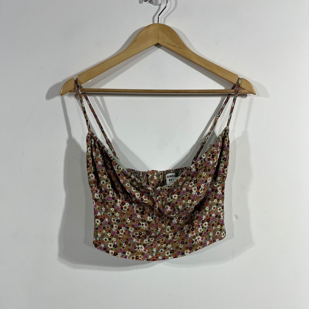 Sunday Best Y2K Babydoll Retro FloralCrop Top Green Womens Small Boho Festival